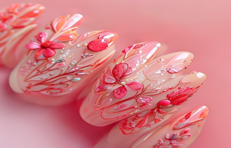 Nail-art floral pastel